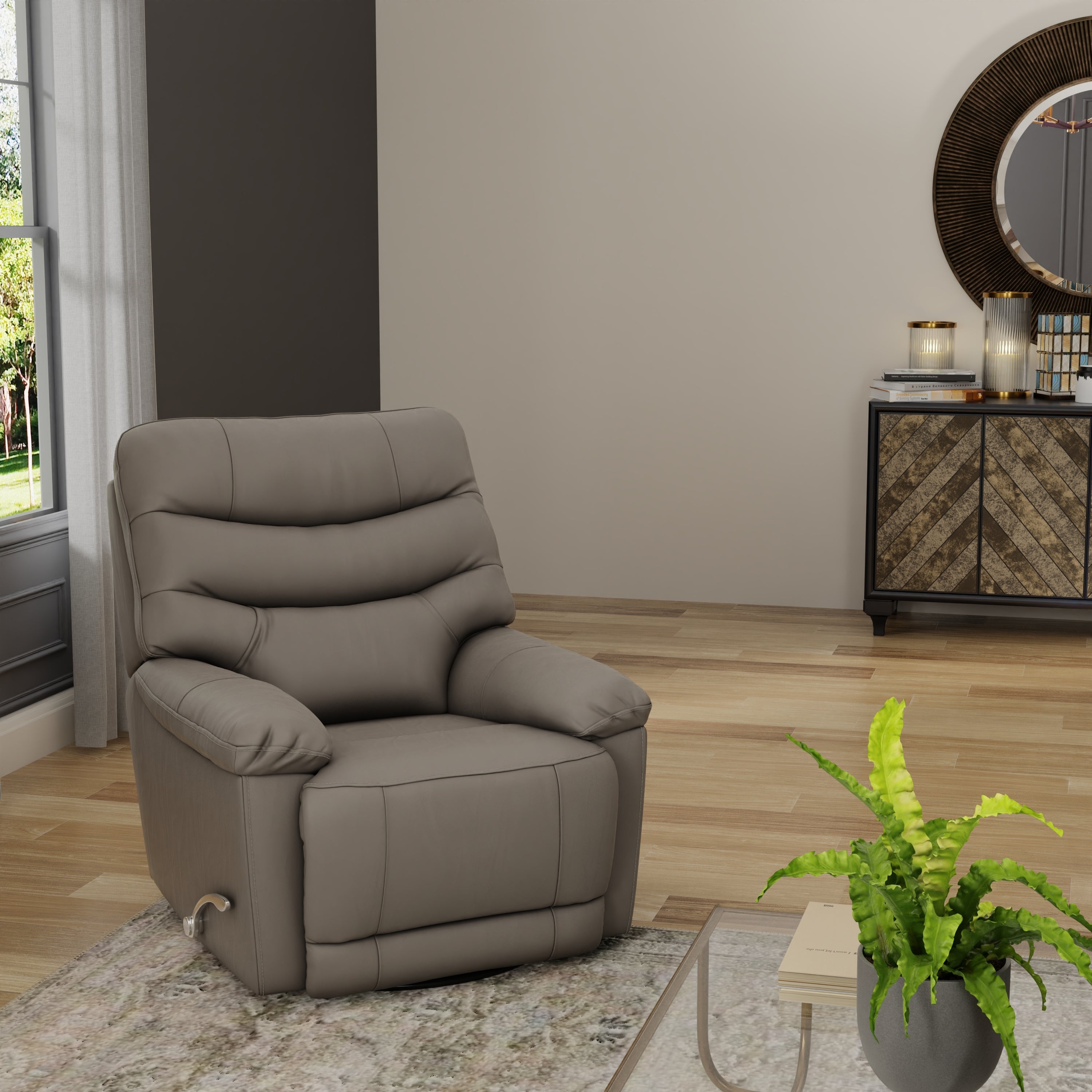 Global Home Swivel Glider Recliner with Manual Footrest In Oslo Sky