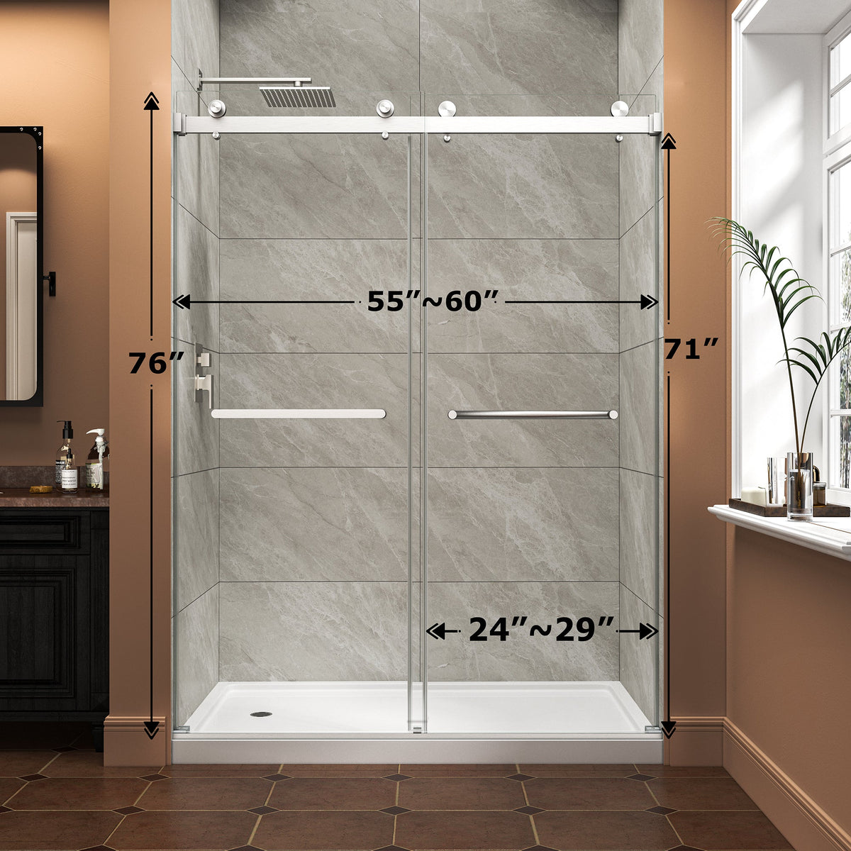 55"-60" W x 76" H Brushed Shower Door