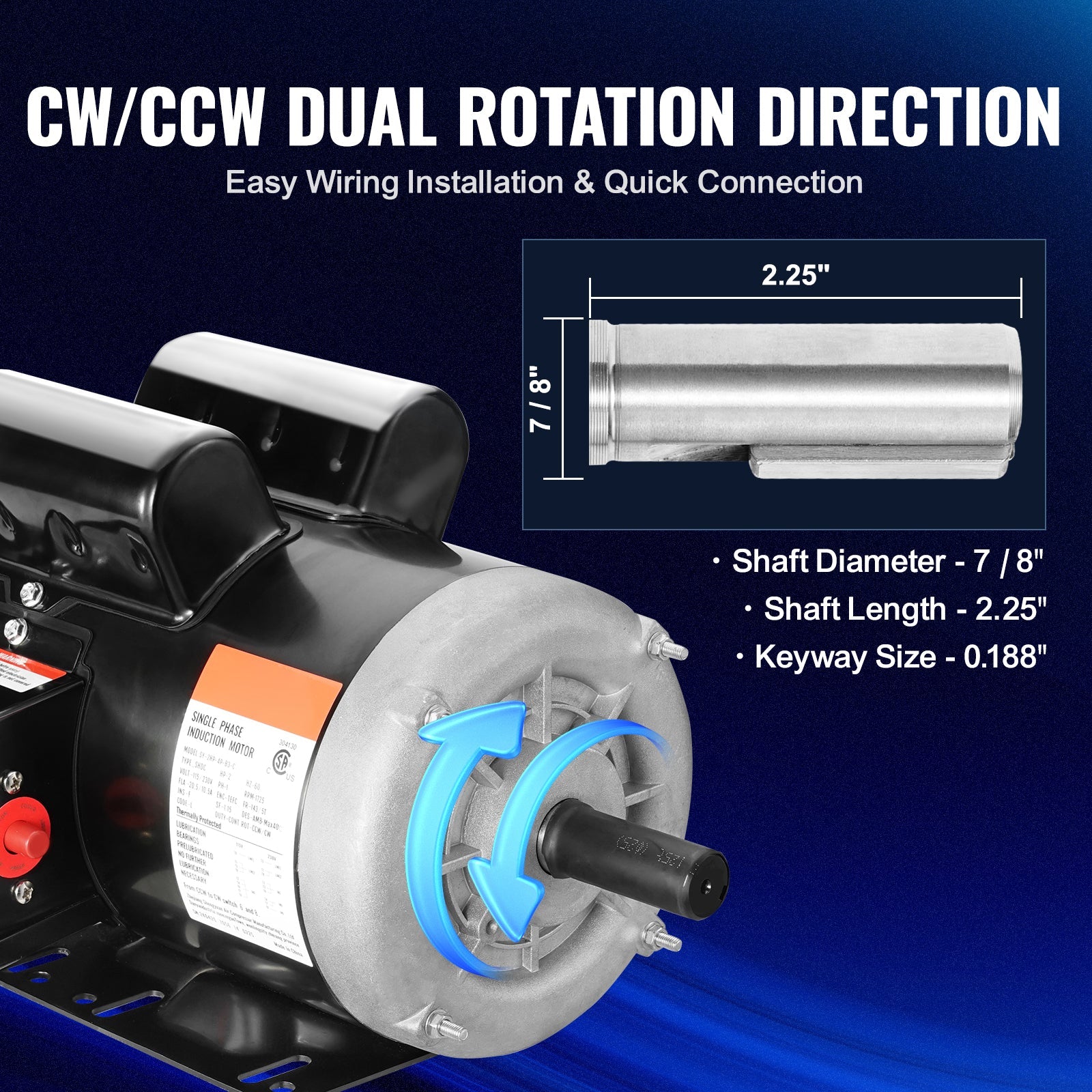 2HP Electric Motor - 1725 RPM Single Phase AC Motor