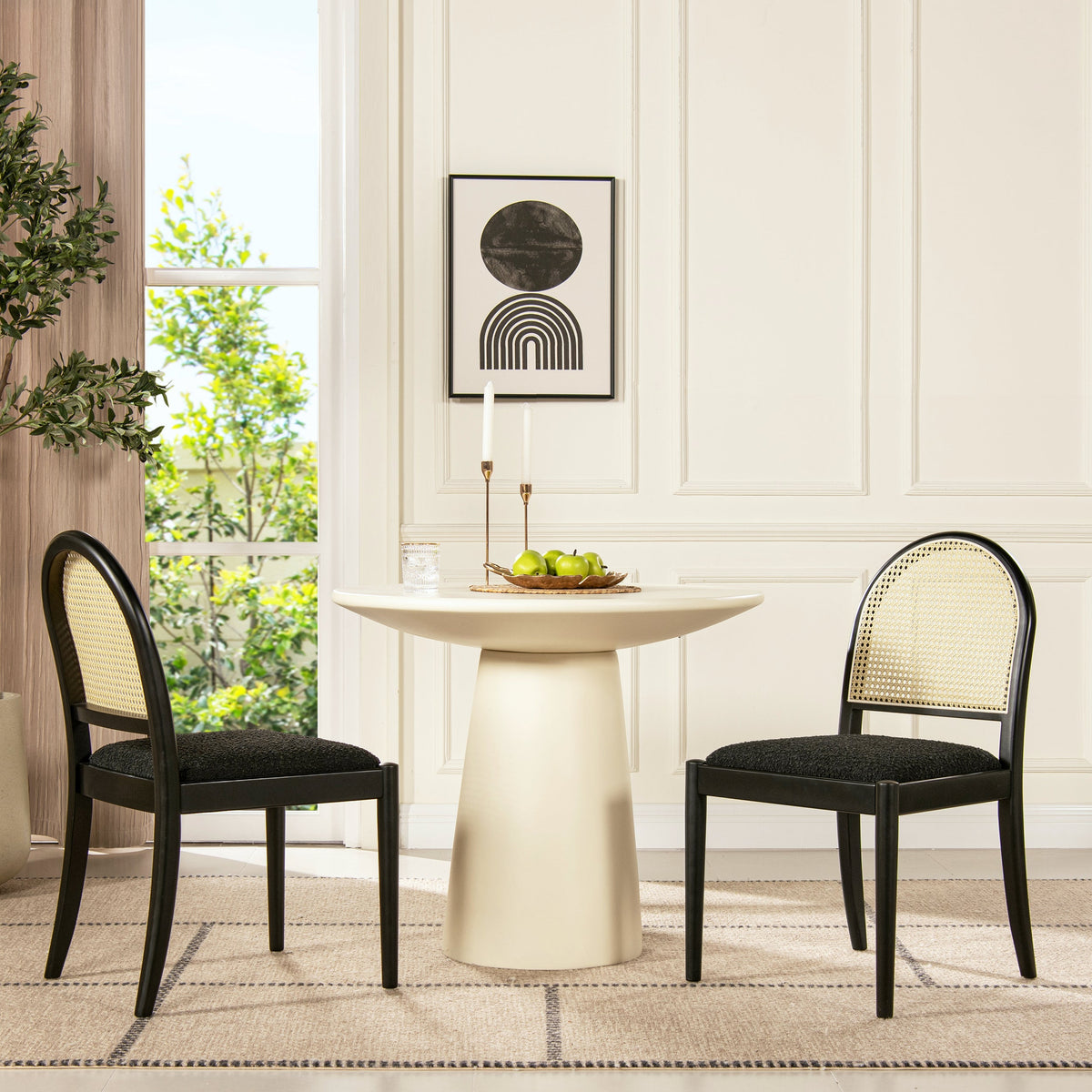 Panama 18.5" Curved Resin Cane Rattan Side Dining Chair Set of 2