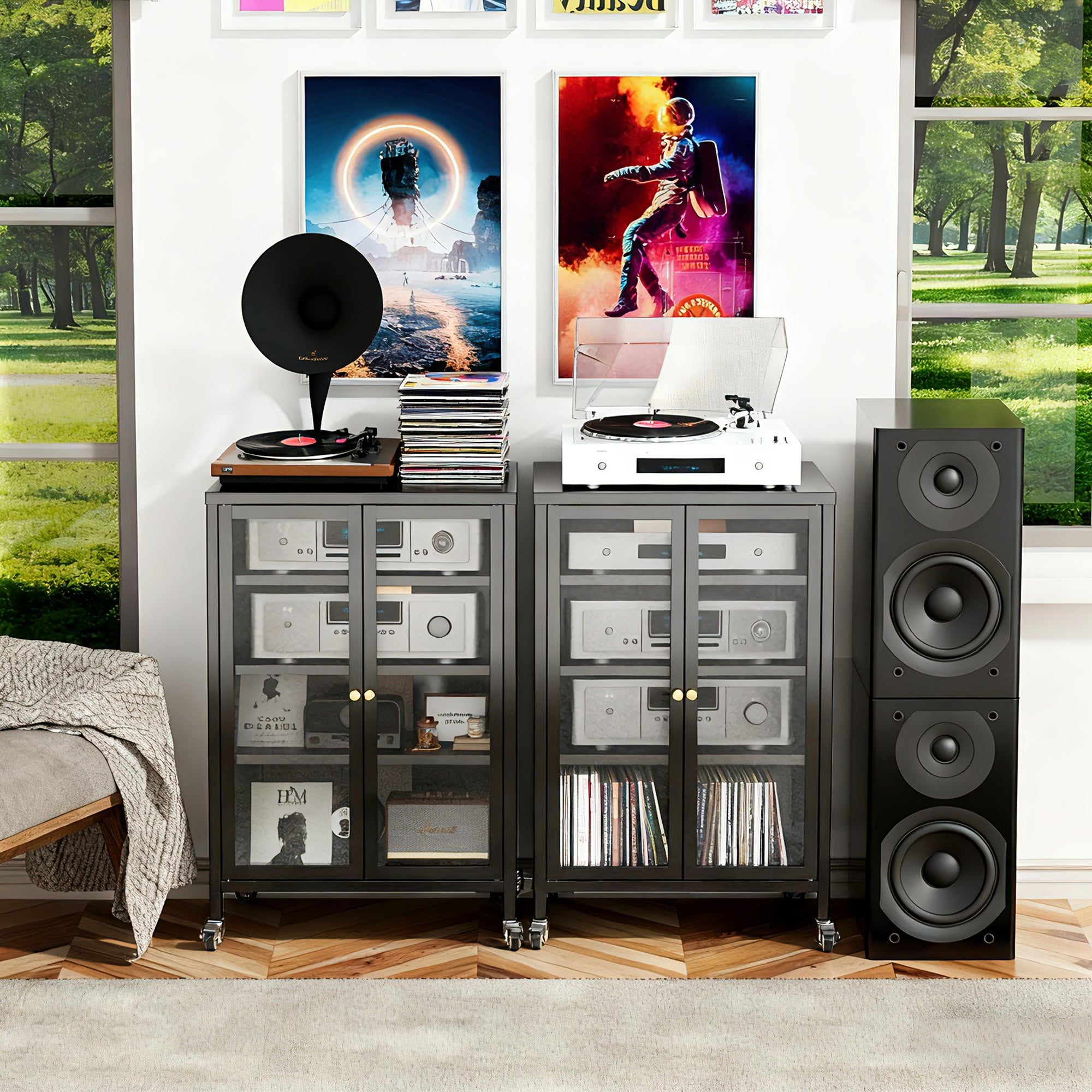 35.8" High Media Storage Cabinet with Wheels