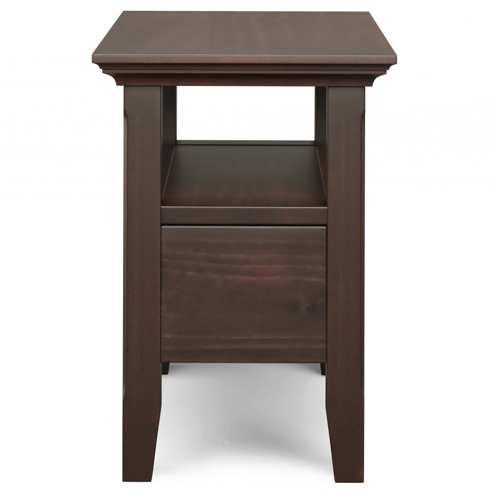 Acadian Solid Wood Narrow Side Table with Drawer in Brunette