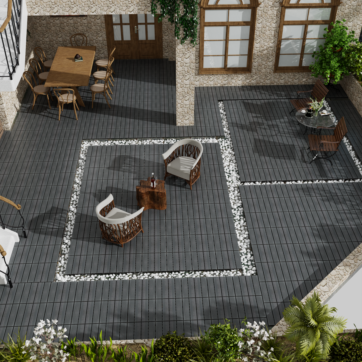 WPC Wood-Plastic Composite Patio Floor Tiles - Pack of 22