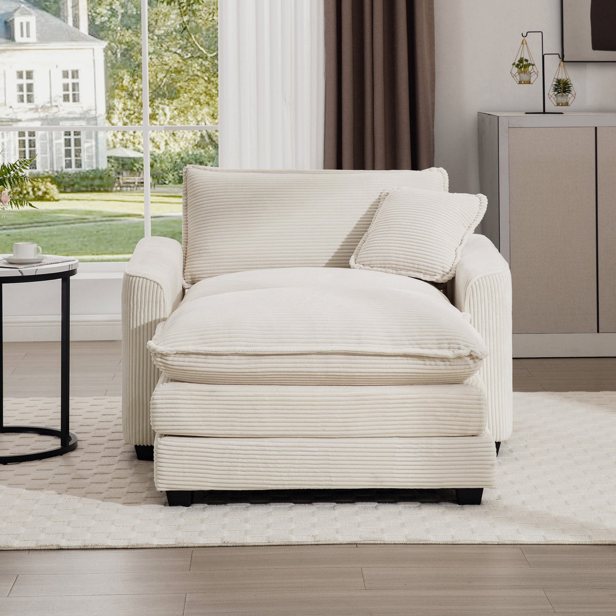 Comfortable Single Chair Deep Seat Sofa With Footstool