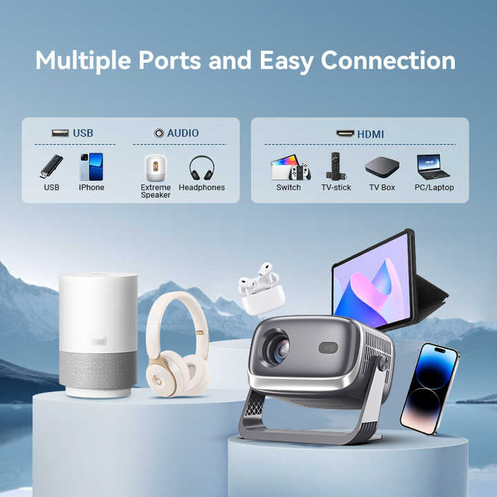1080P Auto-Focus Portable Projector For Home Office And Bedroom