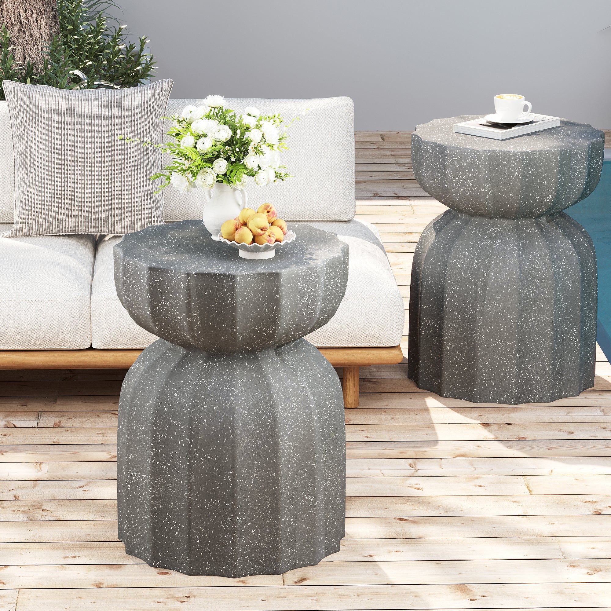 13" Modern Outdoor and Indoor Waterproof Coffee Table and Side Table Set