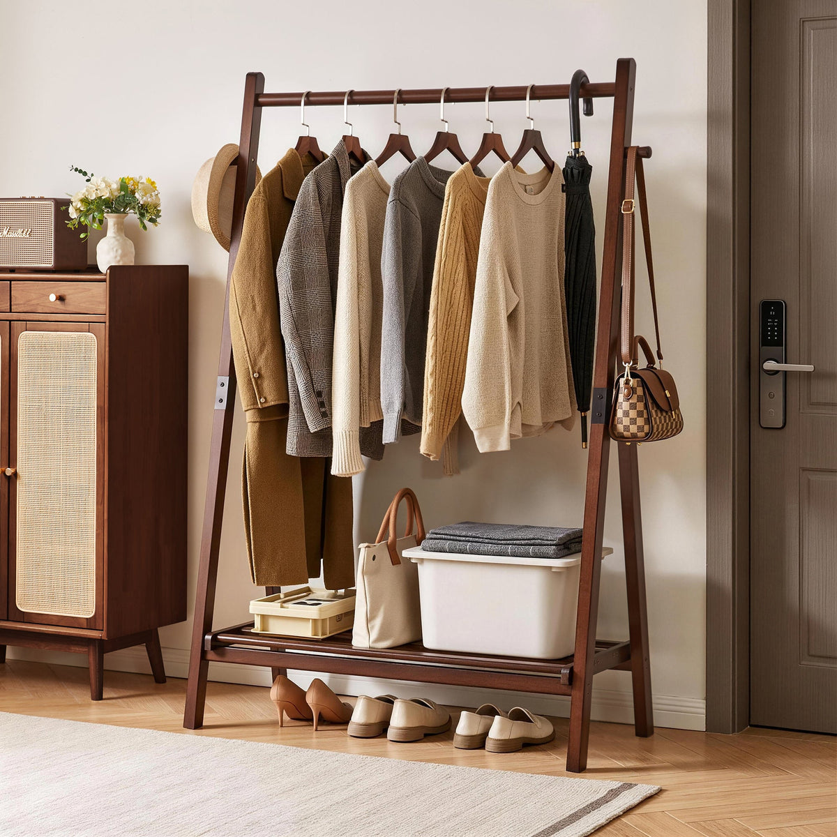 Heavy-Duty Solid Wood Freestanding Clothes Rack