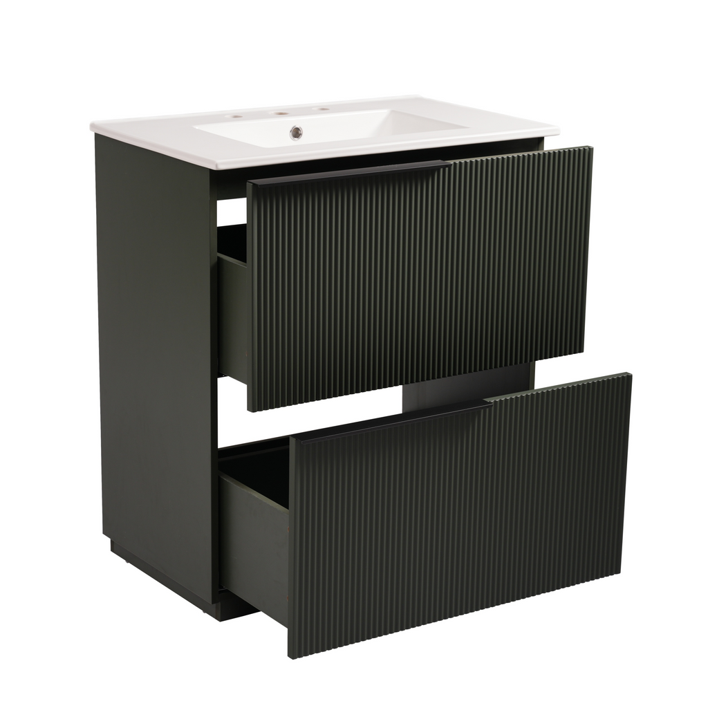 30" Bathroom Vanity with Ceramic Sink and Full-Extension Drawers