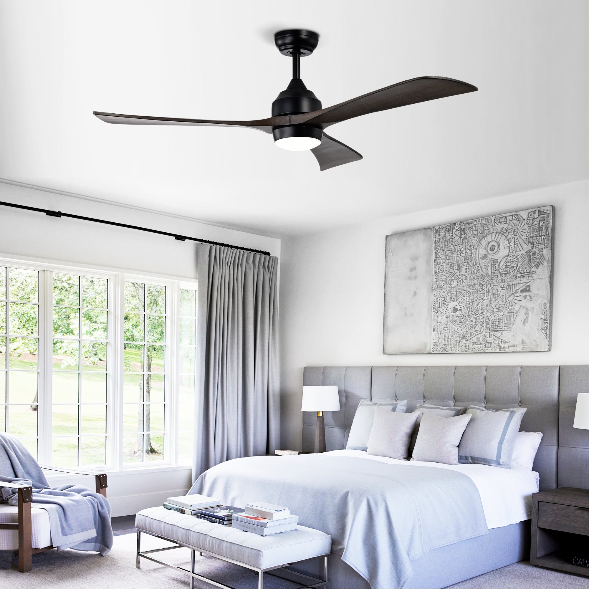 52" Solid Wood Blades Ceiling Fan with Lights Remote Control
