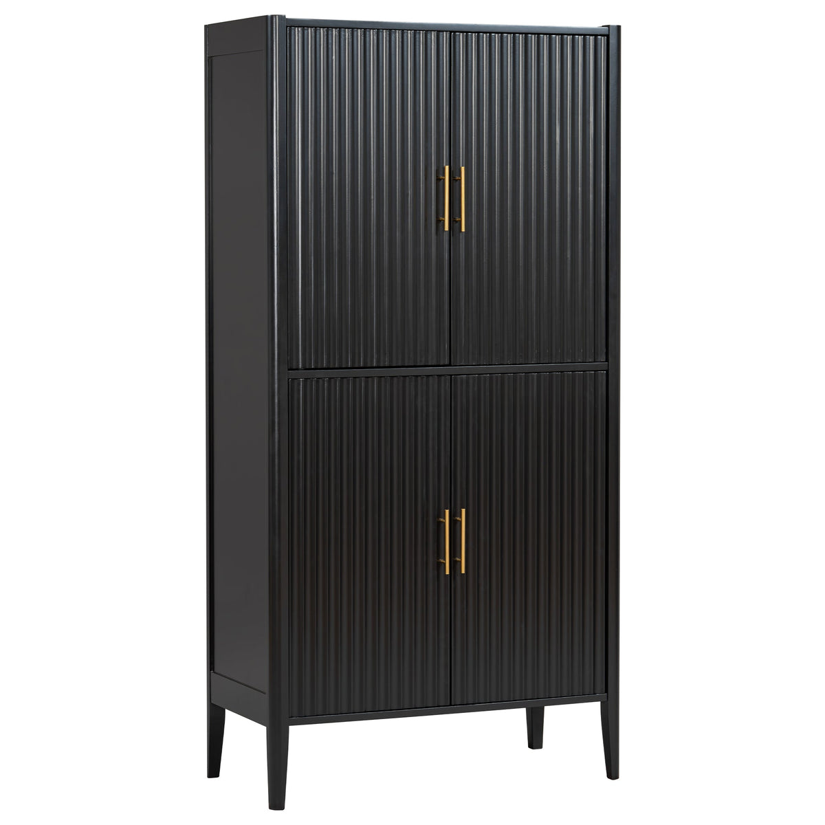 U_STYLE Modern Fluted Wine Cabinet with Glass Display & Stemware Rack