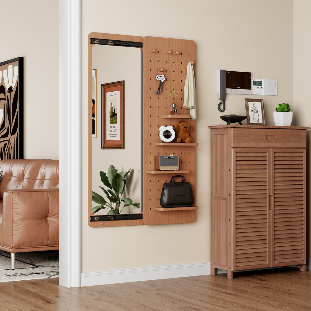 Cherry Color Wall-Mounted Full-Length Mirror
