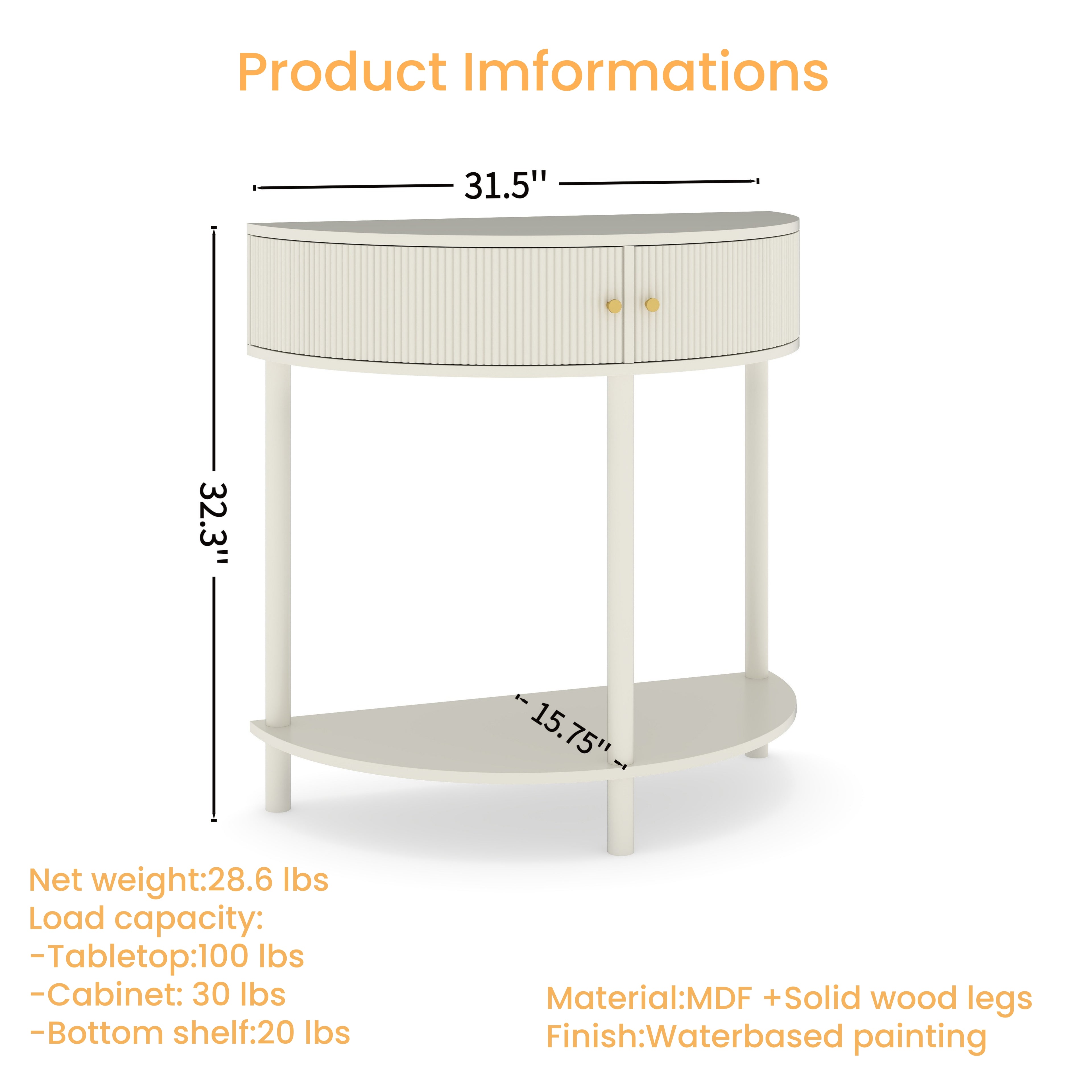 Artisan-Crafted Wave-Pattern Demi-Lune Console Table