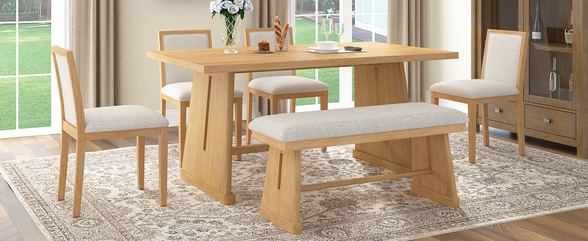 TREXM 6-Piece Rustic Farmhouse Dining Table Set