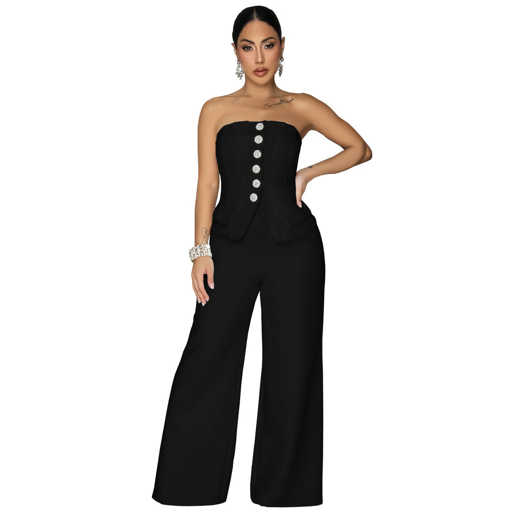 C7628 Cross-Border Aliexpress Amazon European And American Fashion Women's Sexy Tube Top Backless Casual Wide-Leg Jumpsuit