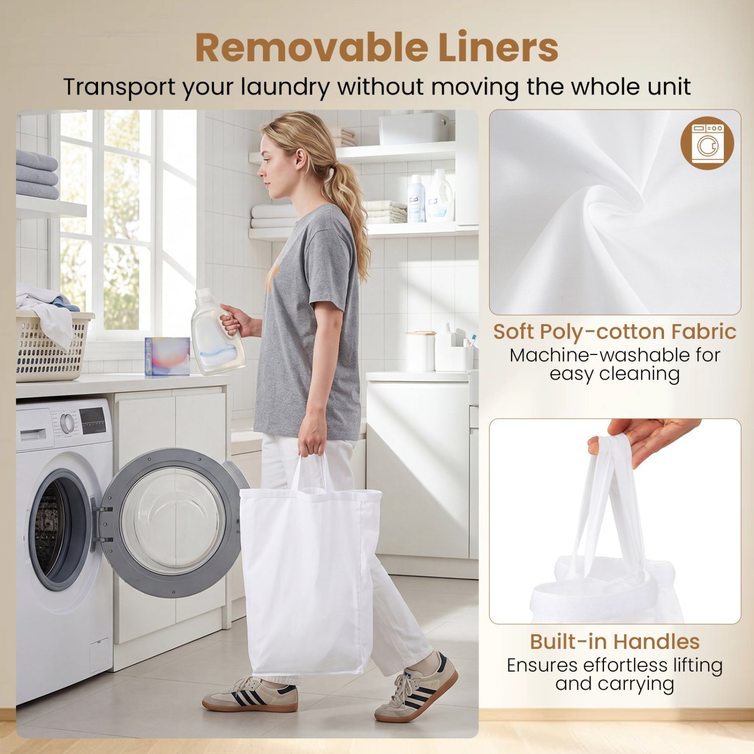 3-Section Laundry Hamper with Lid and Wheels - 21.4 Gal