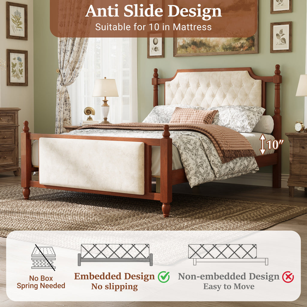 Queen Size Upholstered Platform Bed with Button Tufted Headboard