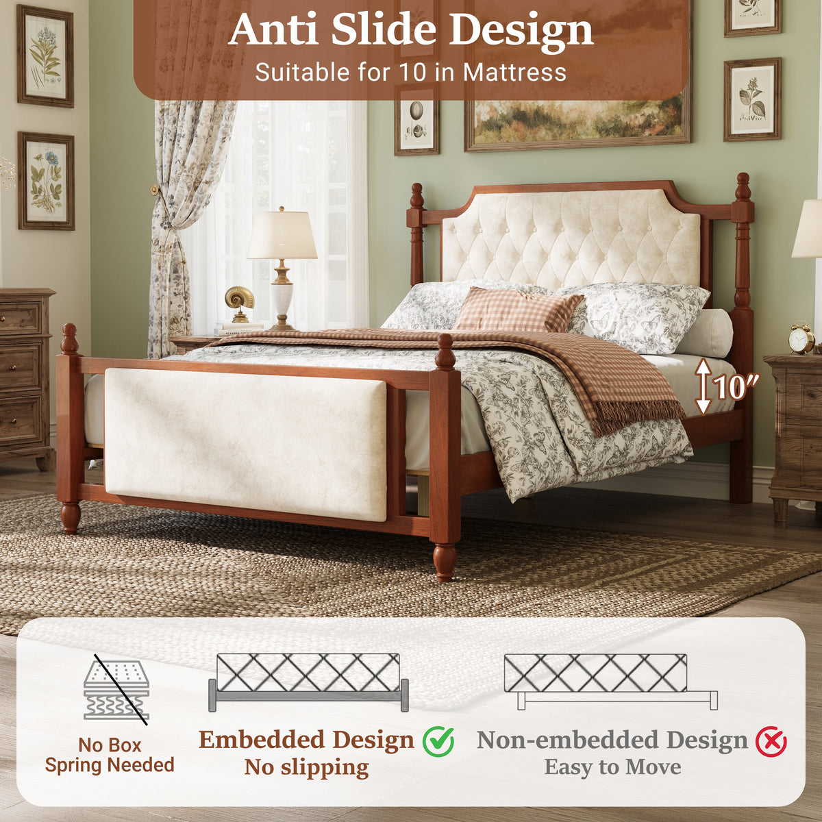 Queen Size Upholstered Platform Bed with Button Tufted Headboard