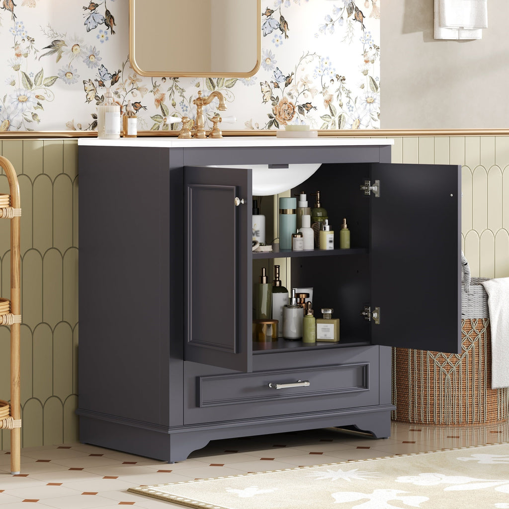 30" Luxurious Bathroom Vanity with Ceramic Sink