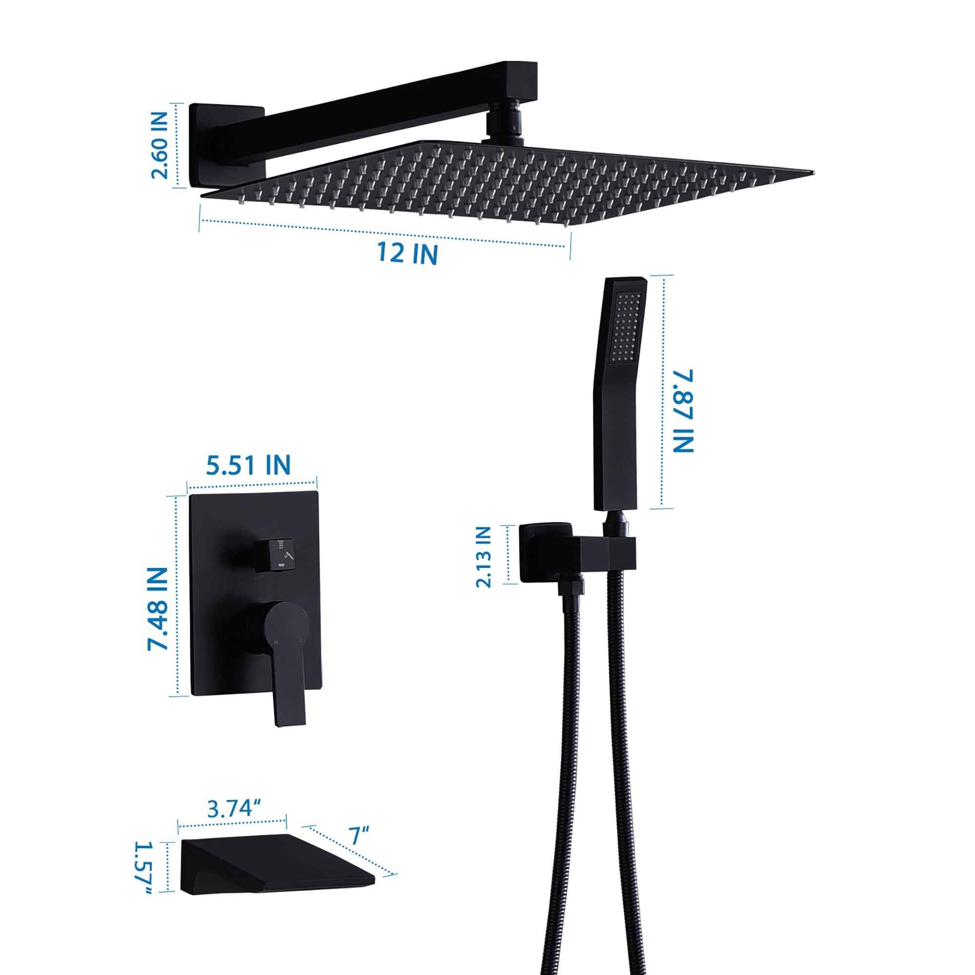 Black Shower System with Tub Spout