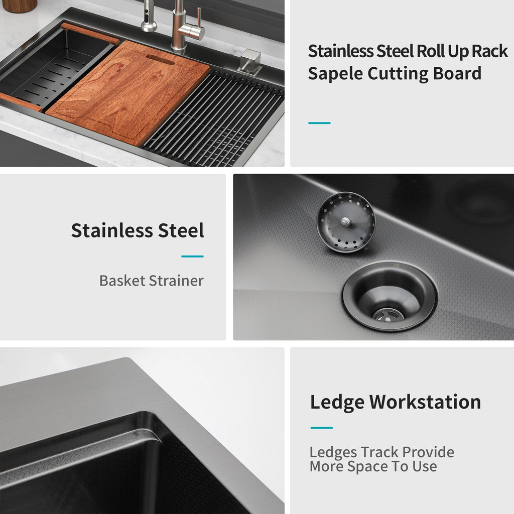 33" Drop In Kitchen Sink - Gunmetal Finish