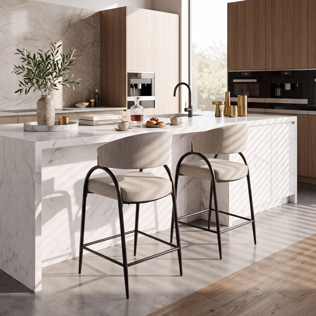 25" Seat Height Modern Fabric Bar Stools with Back
