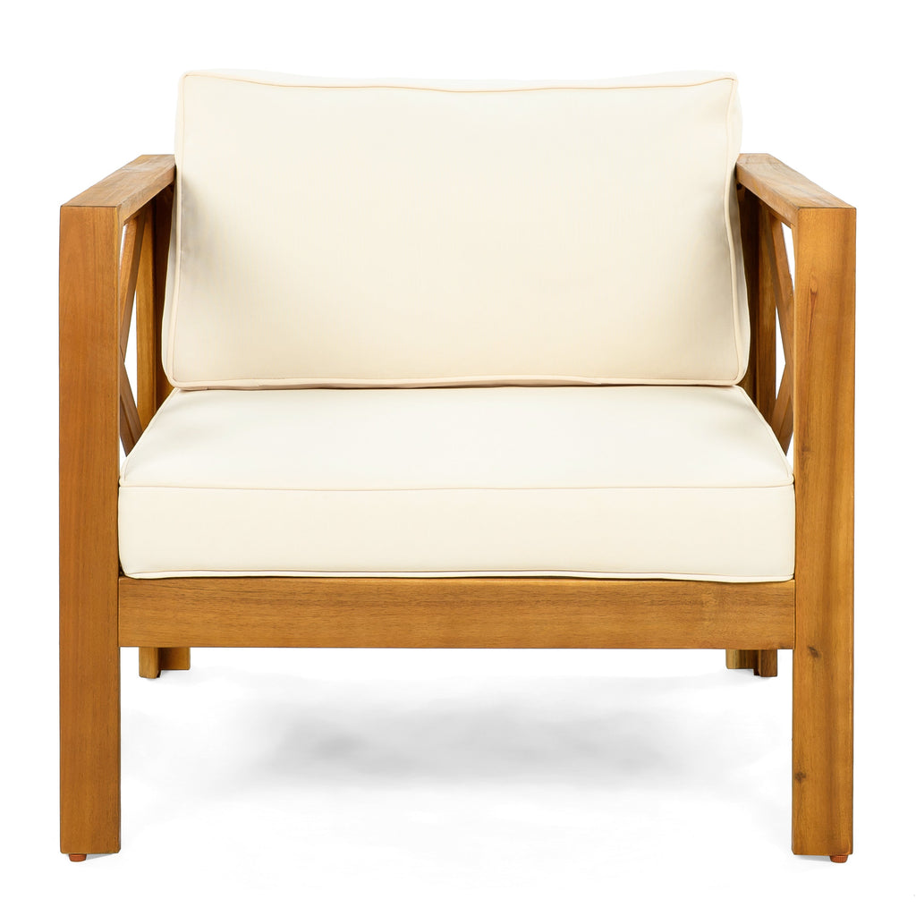Outdoor Acacia Wood Club Wooden Armchair with Cushions (Set of 4)
