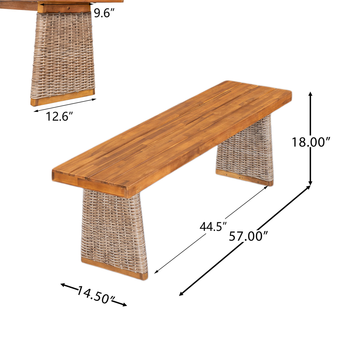 Outdoor Acacia Wood Bench Set of 2
