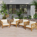 Outdoor Acacia Wood Club Wooden Armchair with Cushions (Set of 4)