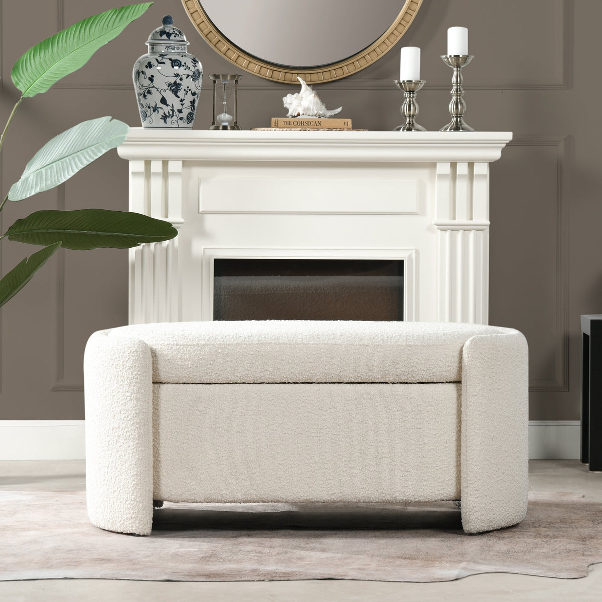 Fuji 43" Upholstered Oval Storage Bench