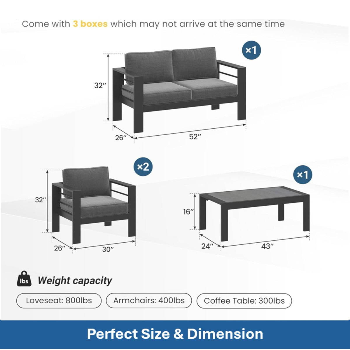 4-Piece Modern Aluminum Patio Conversation Set