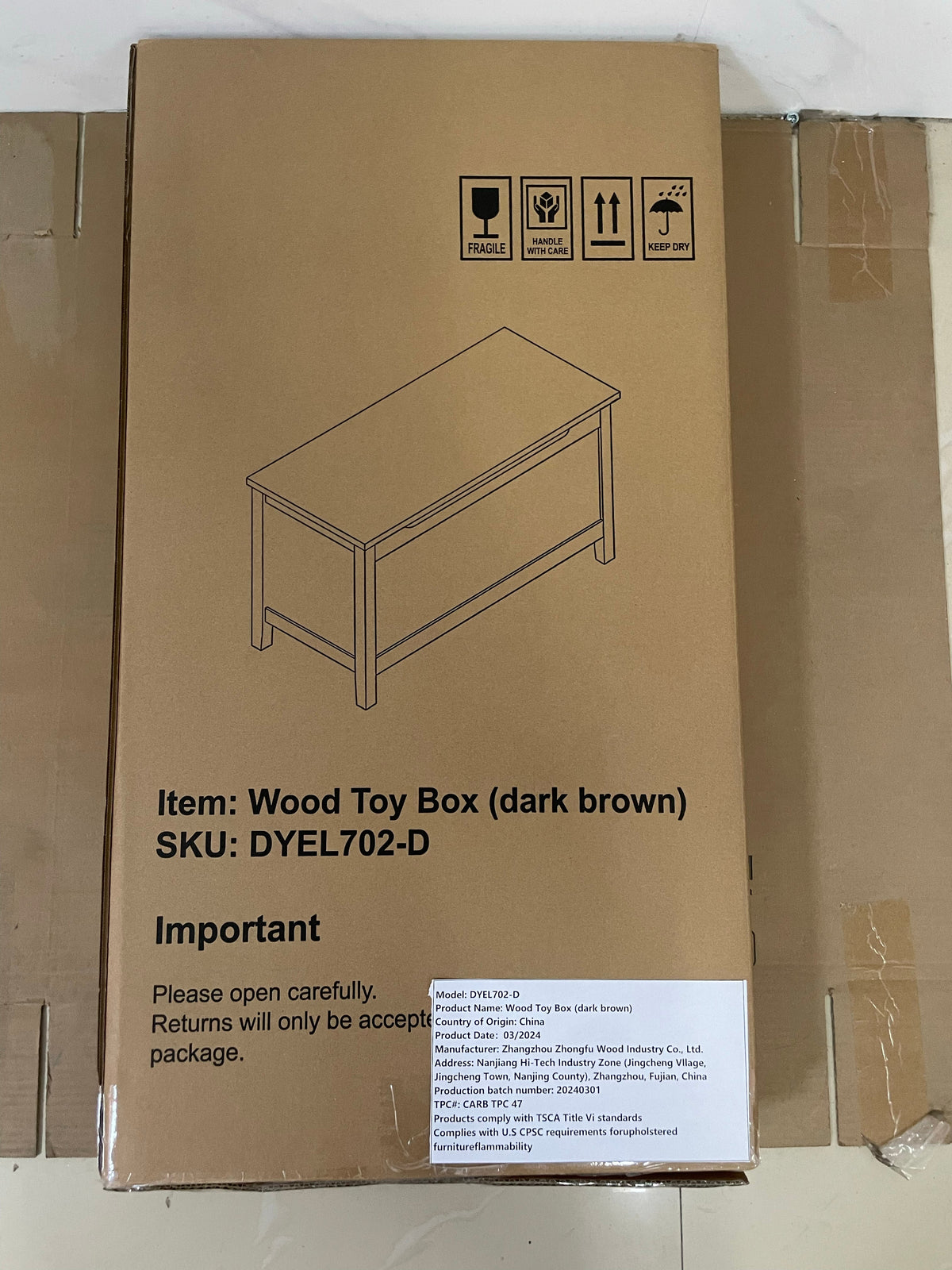 Kids Wooden Toy Box Storage with Safety Hinged Lid for Ages 2+
