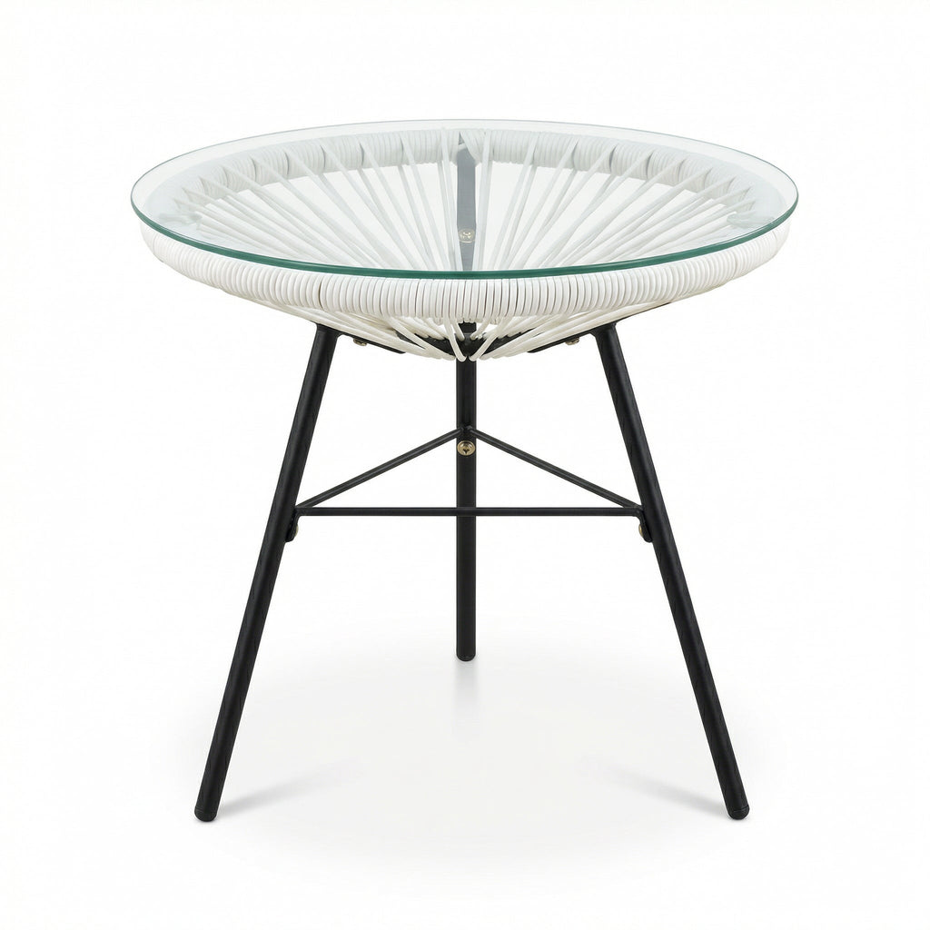 Nusa Outdoor Synthetic Wicker Glass-Top Side Table