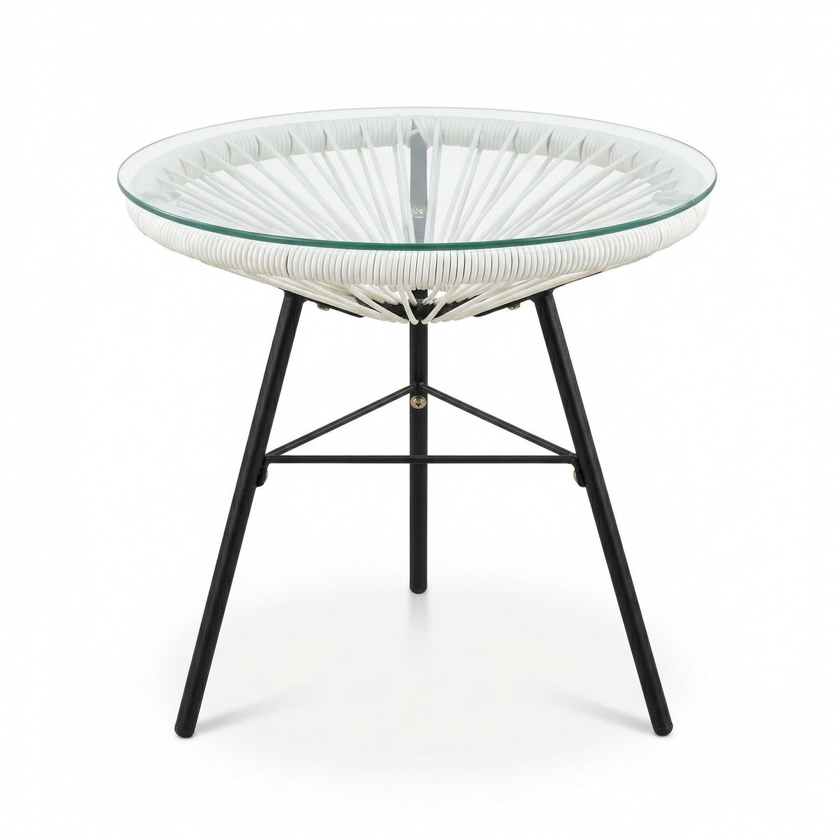 Nusa Outdoor Synthetic Wicker Glass-Top Side Table