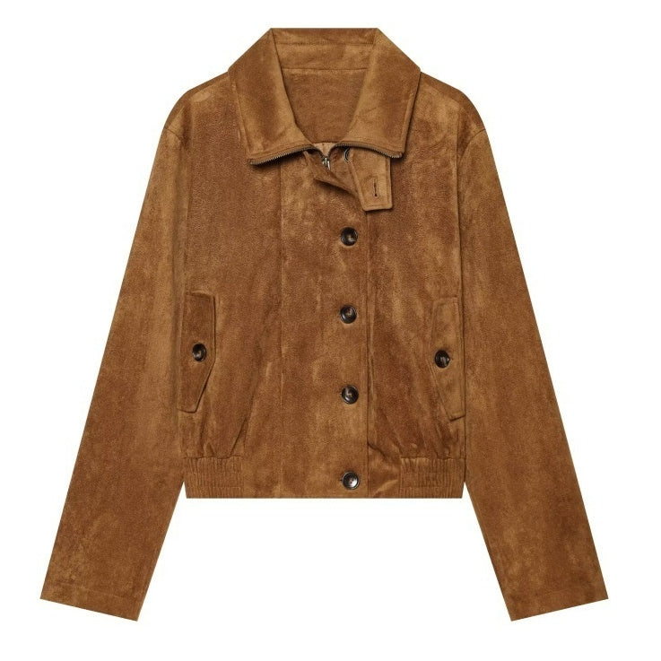 Womens Retro Stand-collar Elastic-waist Jacket Coat