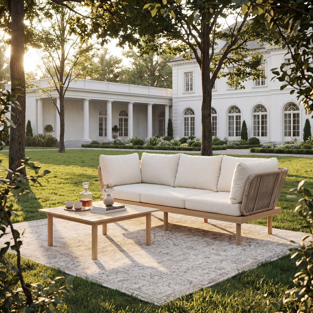 4-Piece Acacia Wood Outdoor Sofa Set with Rope Back