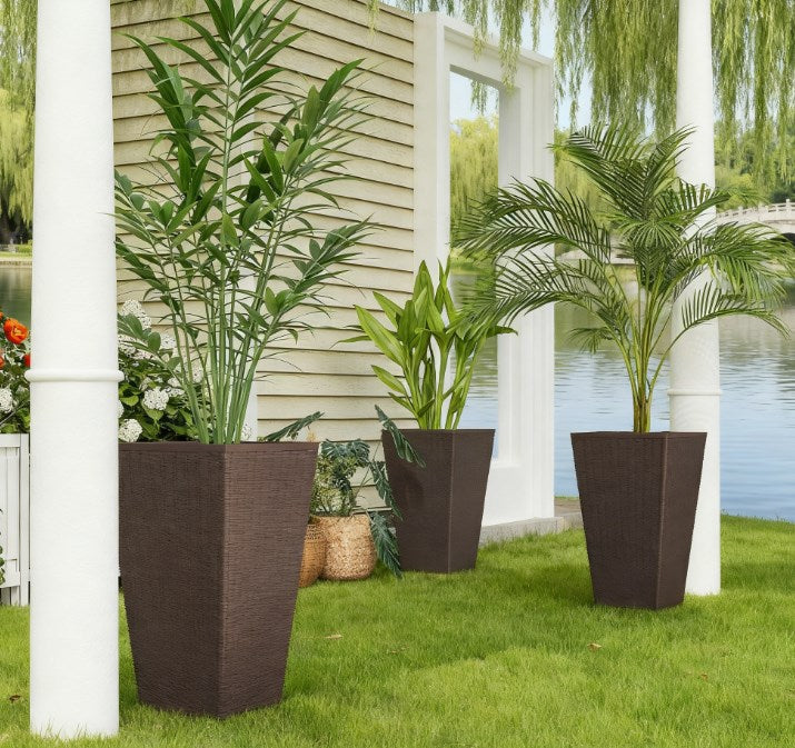 Outdoor Flower Plant Pots - Set of 3 Tall Planters