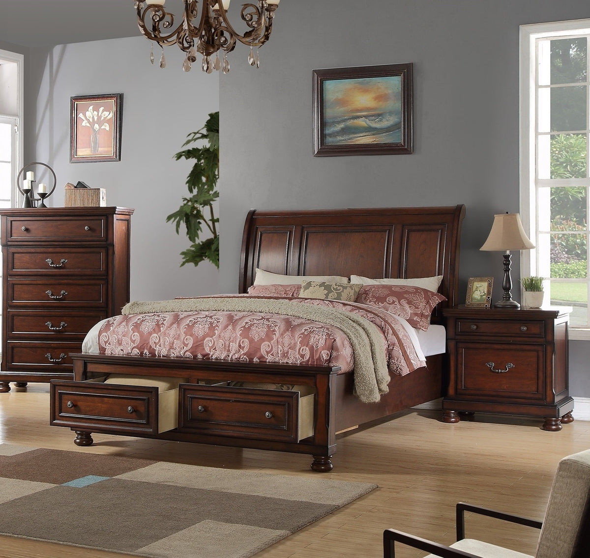 Traditional 3pc Bedroom Set California King Size Bed with Nightstands