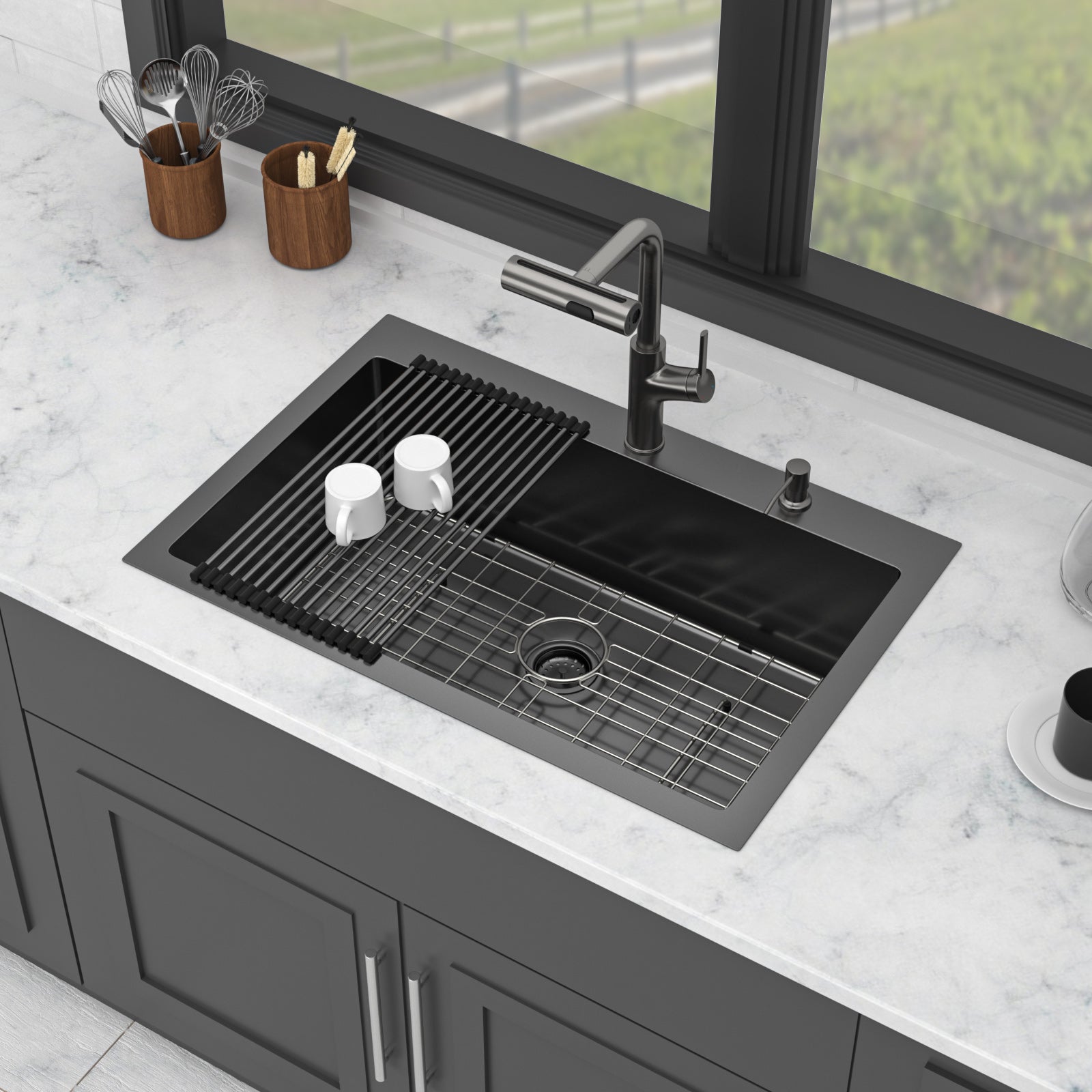 33" Drop-In Gunmetal Kitchen Sink