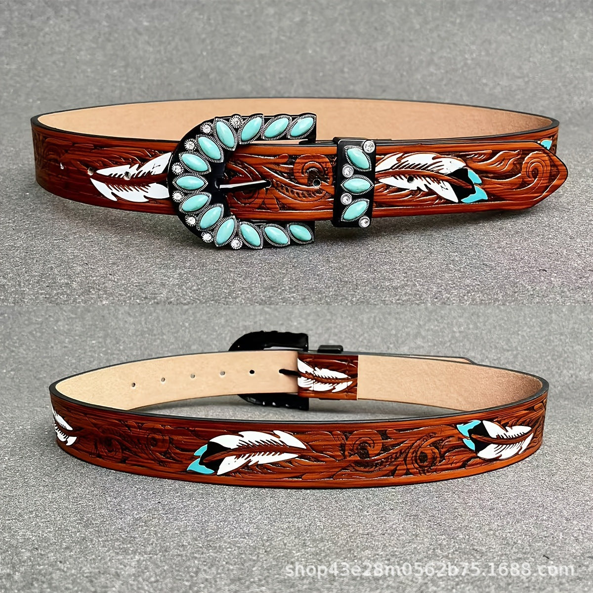 Women's Leather Belt Retro Medieval Turquoise Buckle Waistband Ladies Cowgirl Leather Belt In Stock Wholesale