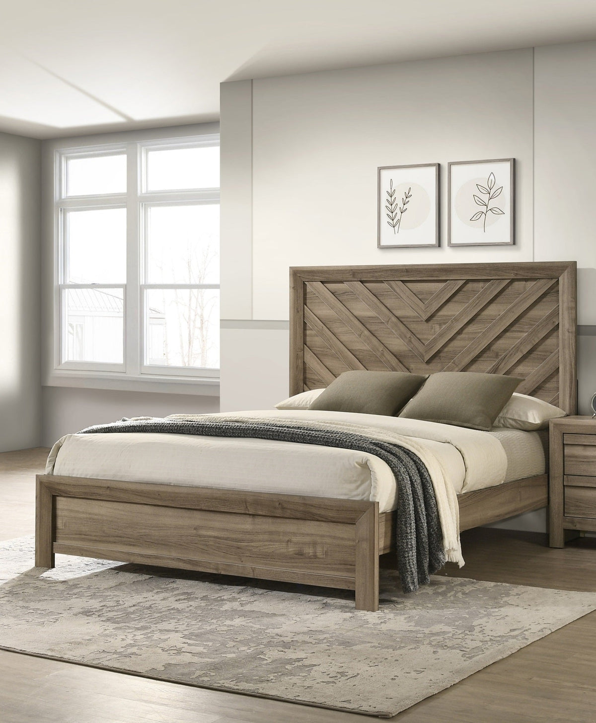 1pc King Size Chevron-Patterned Headboard Bed