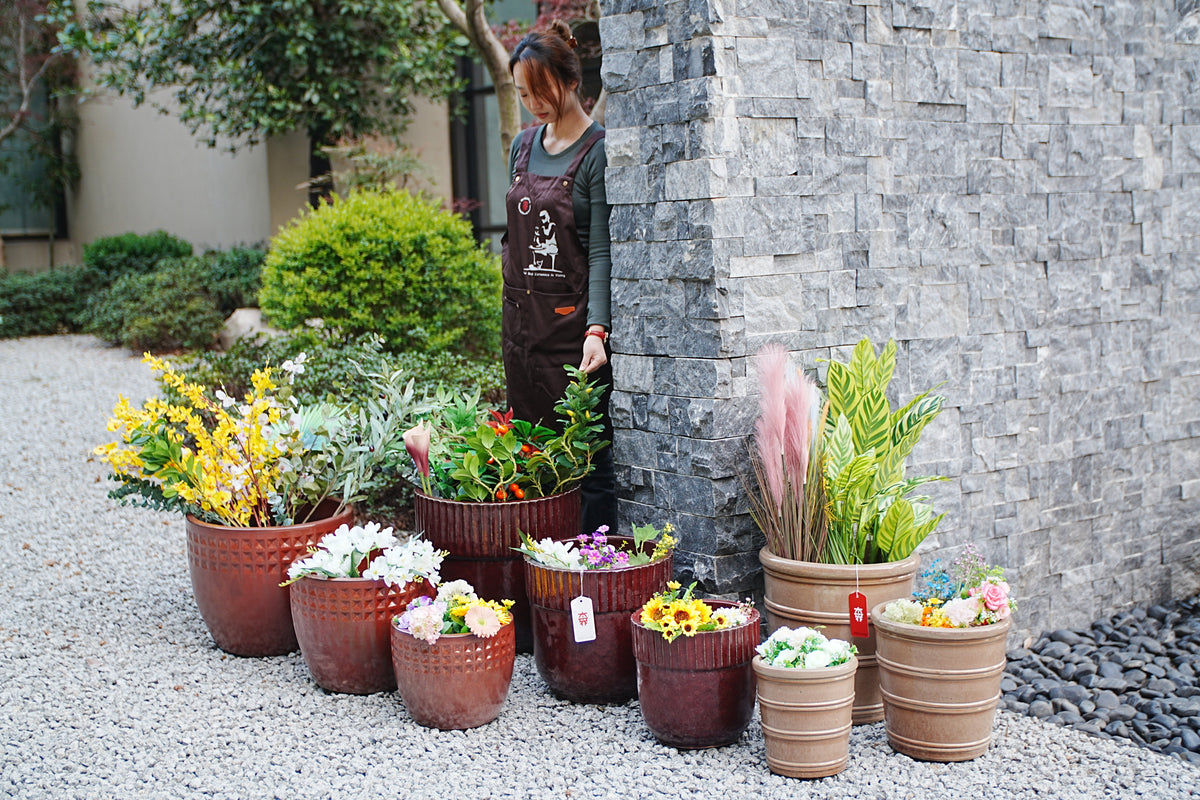 Handmade Ceramic Planter Set of 3, 16"/13"/10" Diameter