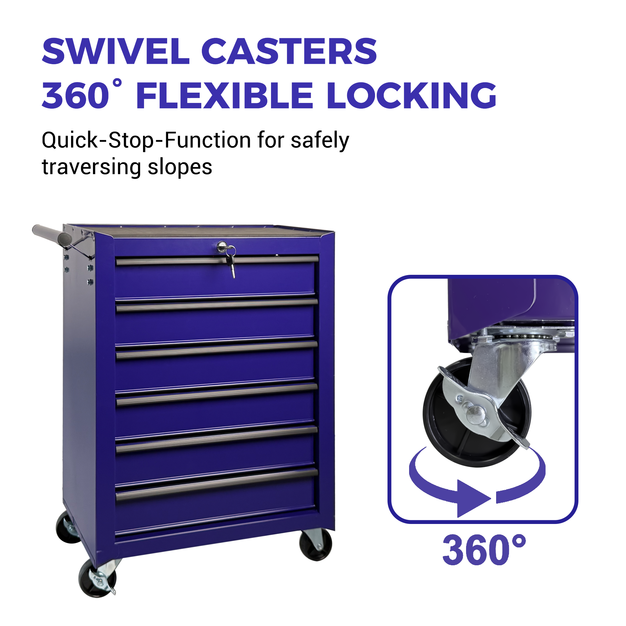 Rolling Metal Tool Chest with 6 Drawers - Purple