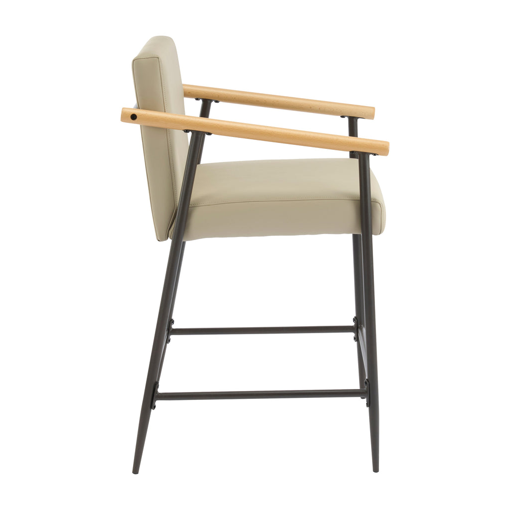 Counter Stool with Iron Frame - Set of 2 - Espresso + Khaki