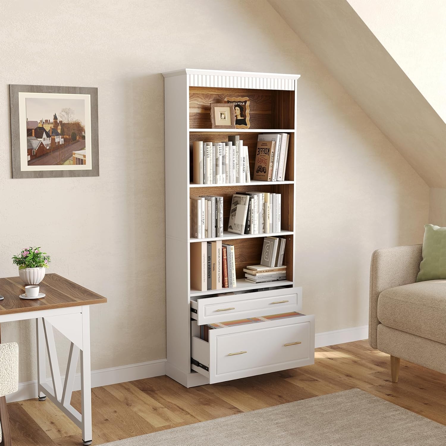 72.83" 5-Tier Bookcase with Drawers