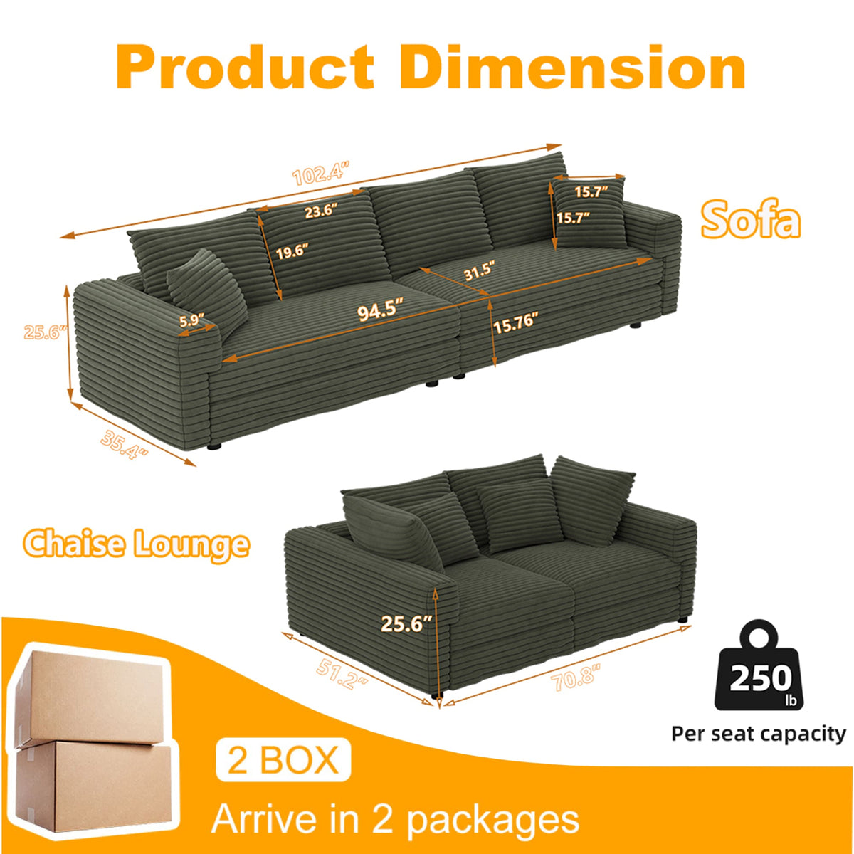 Plush Corduroy 4-Seat Sofa