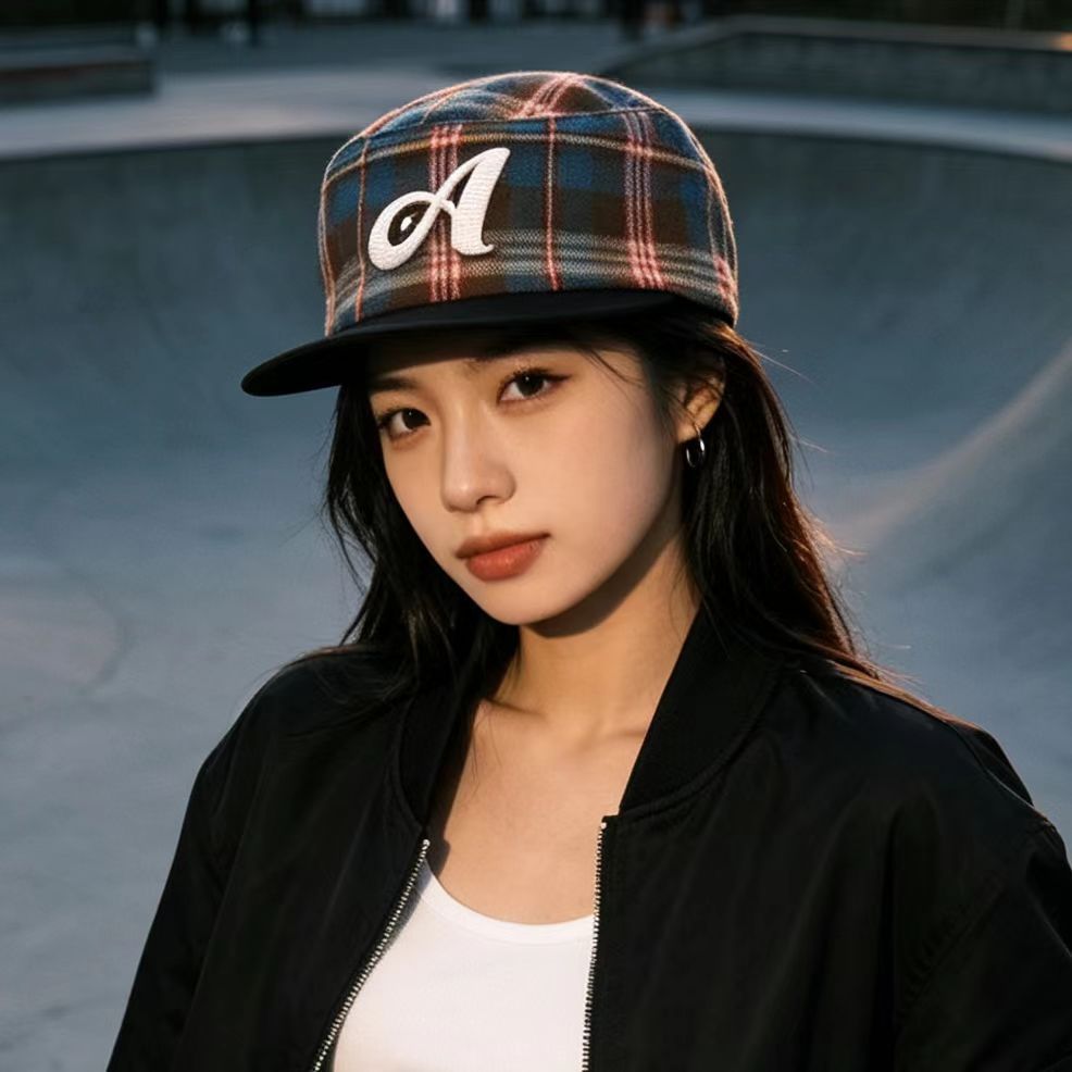 Fashionable Trendy Plaid Patchwork Three-dimensional Letter D Flat-brimmed Hat - American Retro Streetwear Style - Versatile And Suitable For All Occasions Baseball Cap