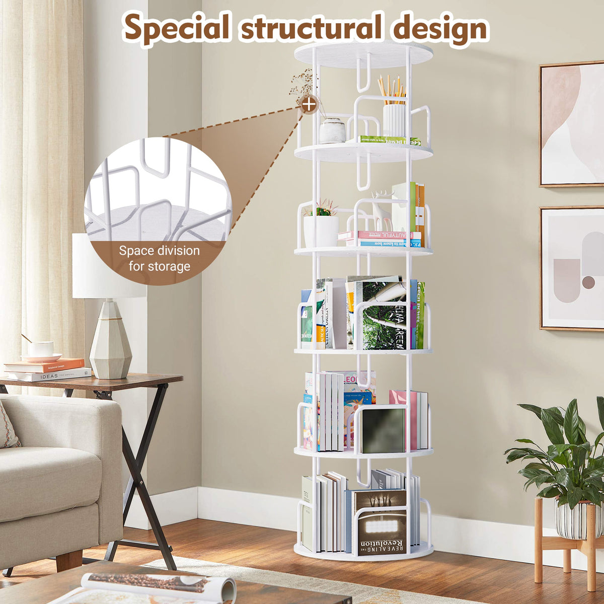 Rotating Bookshelf Tower 5 Tier