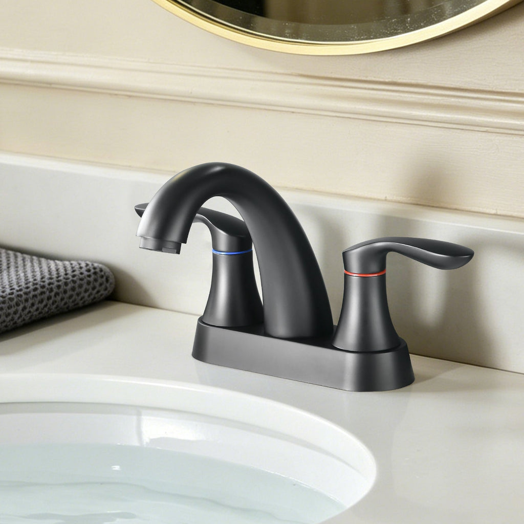 Two Handle 4 Inch Centerset Bathroom Sink Faucet with Pop-Up Drain