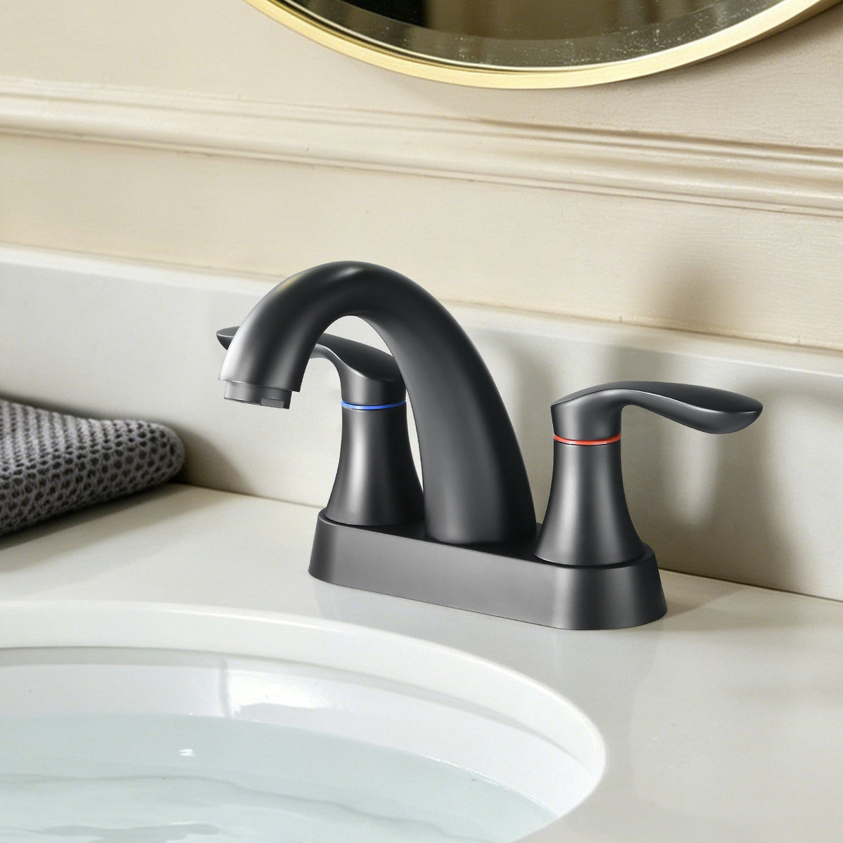 Two Handle 4 Inch Centerset Bathroom Sink Faucet with Pop-Up Drain