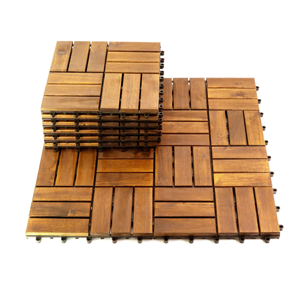 12 in. x 12 in. Acacia 12 Slats Checker Deck Tiles – 30 Pieces